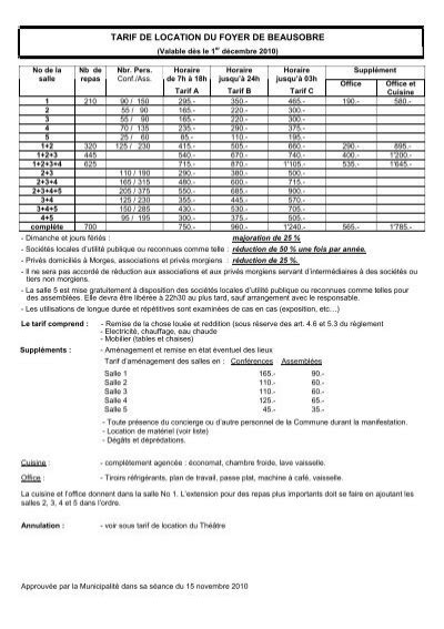 Tarif De Location Du Foyer De Beausobre