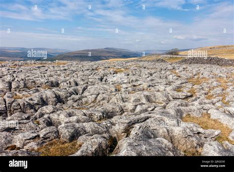 Looking Over Limestone Pavement From The Dales Way Path On Beautiful