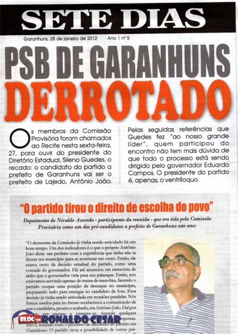 BLOG DO RONALDO CESAR PSB De Garanhuns DERROTADO