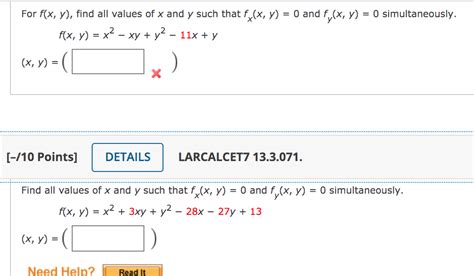 Solved For F X Y Find All Values Of X And Y Such That