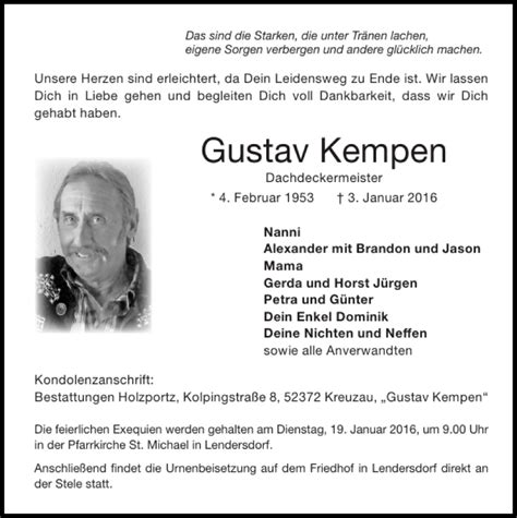 Traueranzeigen Von Gustav Kempen Aachen Gedenkt