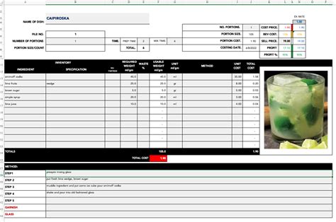 Recipe Template Excel