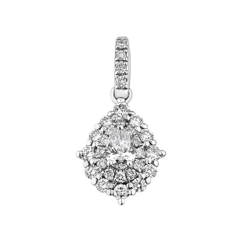 Pendentif rétro en forme de poire en or blanc 18 K avec diamants