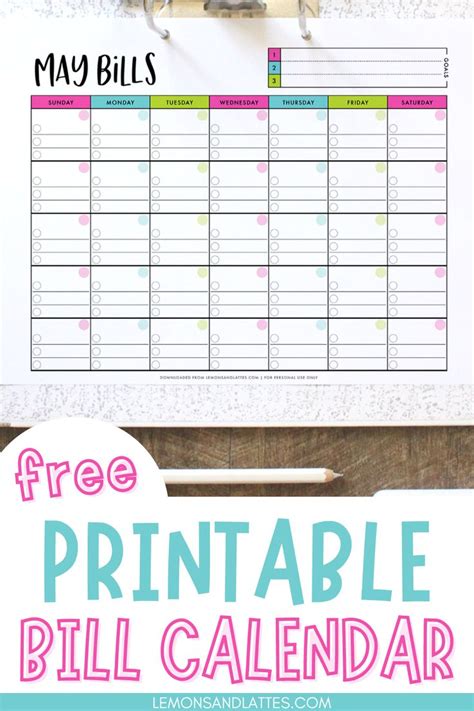 Printable Monthly Bill Calendars | Bill calendar, Free budget ...