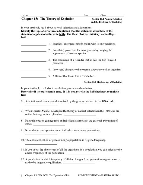 12 Best Images Of Evolution Worksheet With Answer Key Theory Of