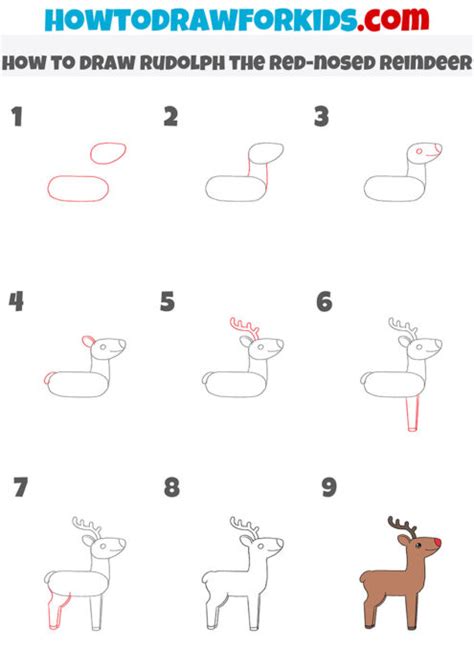 How To Draw Rudolph The Red Nosed Reindeer Easy Tutorial