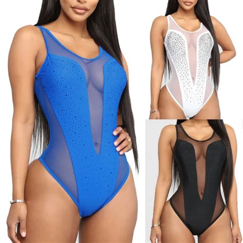 Sexy One Piece Women Swimsuit Sex Bathing Suit Rhinestone Swimwear