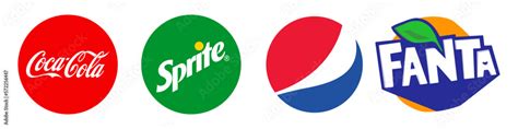 Carbonated Soft Drink Logo Set Coca Cola Pepsi Fanta Sprite Drinks