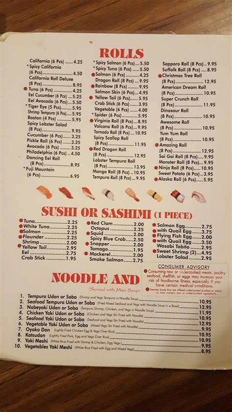 Menu At Sapporo Japanese Steak House Restaurant Suffolk