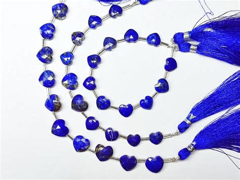 Aaa Grade Lapis Lazuli Faceted Carved Heart Shape Briolette Beads Size