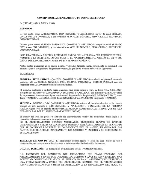 El Contrato De Arrendamiento De Un Local De Negocio Asesorías