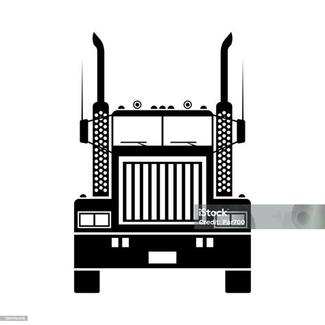 Classic American Truck Black Silhouette Of A Truck Tractor Front View Vector Drawing Isolated