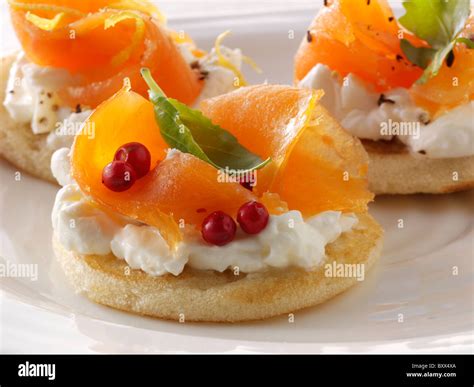 Smoked Salmon And Cream Cheese Blinis Stock Photo Alamy