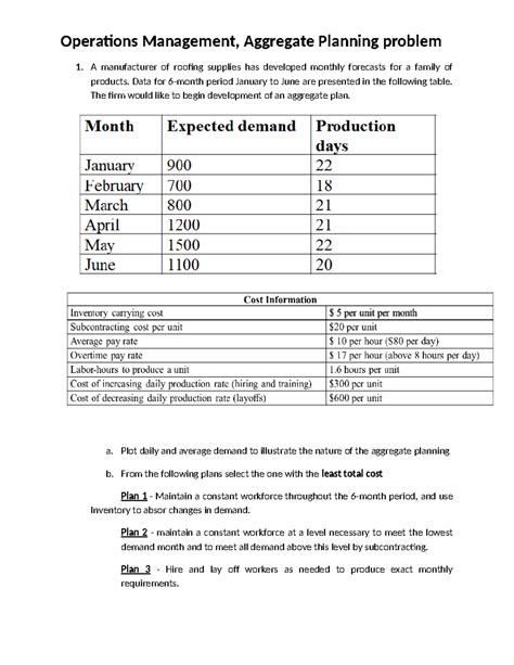 Aggregate Planning Pro Operations Management Aggregate Planning