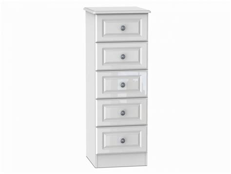 Welcome Pembroke White High Gloss 5 Drawer Tall Narrow Chest Of Drawers