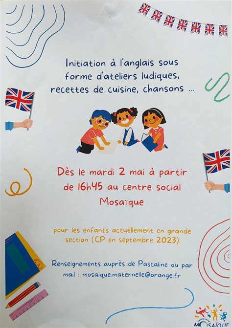 Atelier périscolaire d anglais Centre Social Mosaique