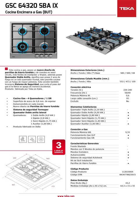 Ripley Encimera Gas Teka Platos Gsc Sba Ix