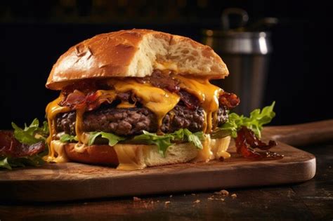 Burger Gourmet Bliss Com Queijo Cheddar Derretido Foto Premium