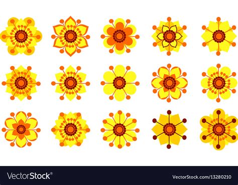 Set of vintage yellow flowers Royalty Free Vector Image