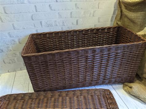 Wicker Laundry Basket Rectangular Laundry Basket Laundry Etsy