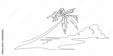 sea beach coconut tree scenes one line drawing illustration Stock Illustration | Adobe Stock