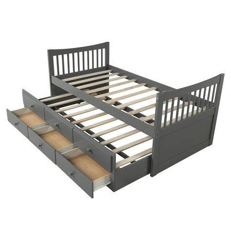 Clearance!Twin Size Platform Bed with Trundle, Heavy Duty Modern Twin ...