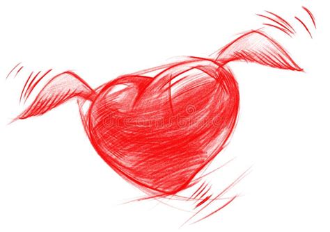 Flying Heart with Wings, Sketch Drawing Stock Illustration - Illustration of card, family: 36994937