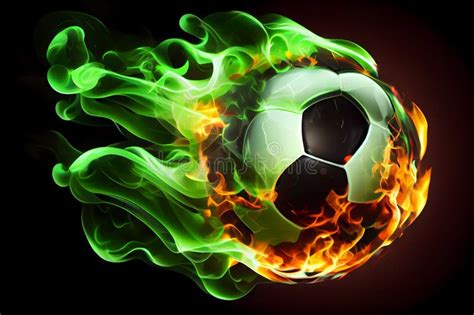 Soccer Ball With Green Fire Flame Football With Fire Flame Ai