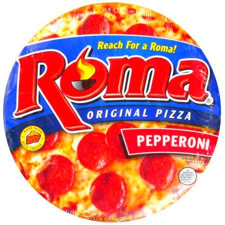 Roma Pizza; Frozen, Easy Baked, Cheese And Meat Topped Crispy Delight!