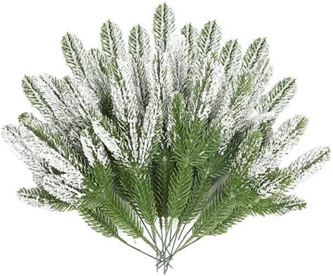 Suloli Pcs Snowy Artificial Pine Needles Branches Twigs Fake Frosted