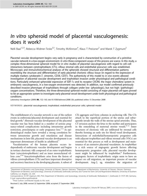 In Vitro Spheroid Model Of Placental Vasculogenesis Does It Work