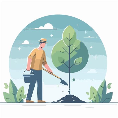 Ilustraci N De Un Hombre Plantando Un Rbol En Un Estilo De Dise O