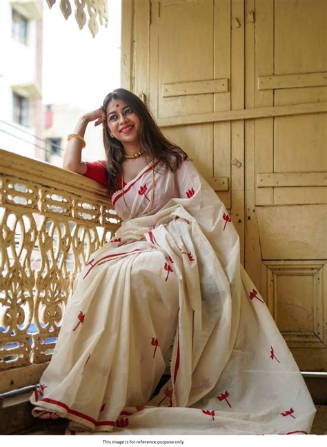 Buy Bollywood Model White And Red Bengali Saree In Uk Usa And Canada