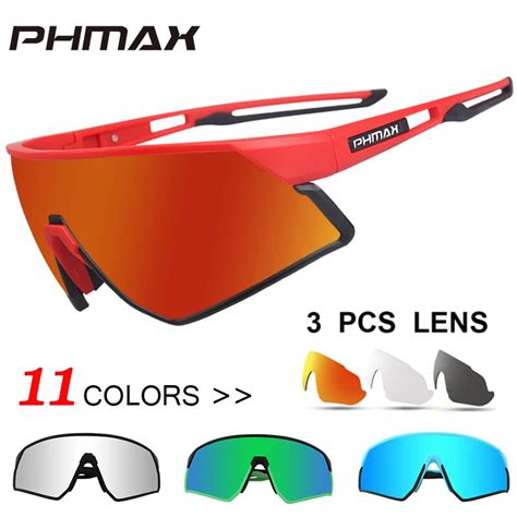 Phmax Polarized Cycling Glasses 3 Lens Men Outdoor Sports Mtb Bike