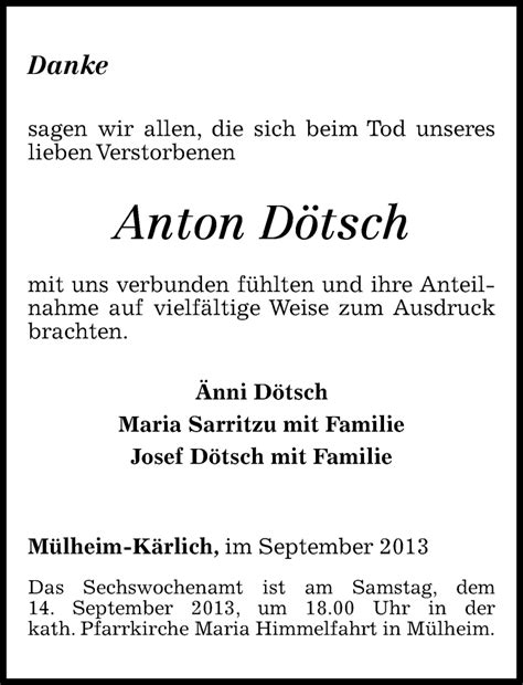 Traueranzeigen von Anton Dötsch rz trauer de