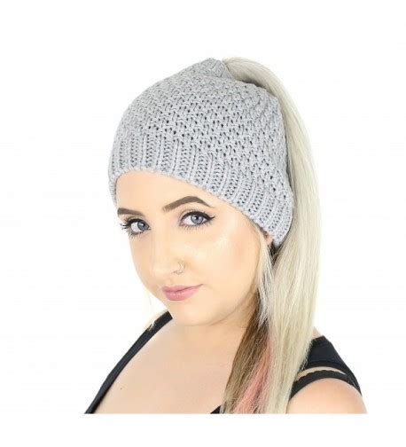 Winter Waffle Knit Ponytail Beanie Hat Stretchy Messy Bun Knitted