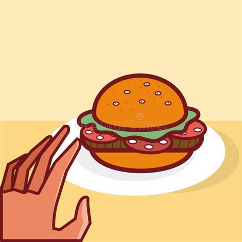 Hand holding burger stock vector. Illustration of ingredients - 110388467