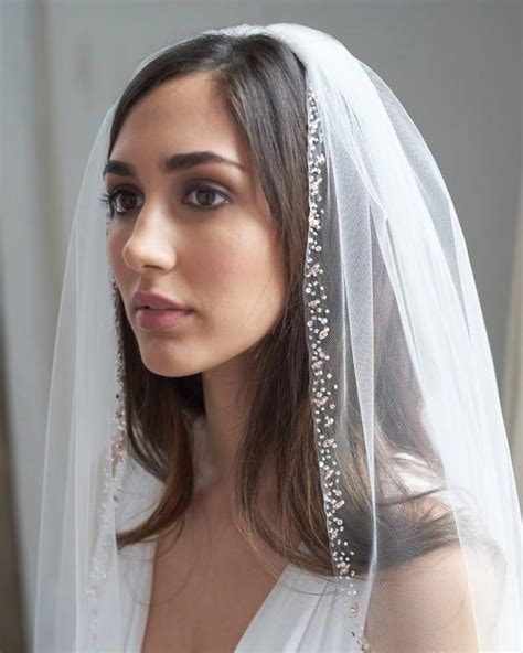 Rose Gold Beaded Edge Wedding Veil Blush Beaded Bridal Veil Beaded