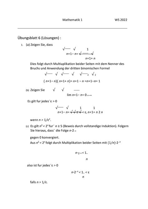 Mathe 1 Übung 6 Lösung Mathematik 1 WS 2022 Übungsblatt 6 Lösungen