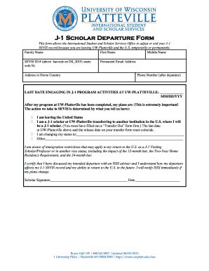 Fillable Online Uwplatt J 1 Scholar Departure Form Uwplatt Fax Email