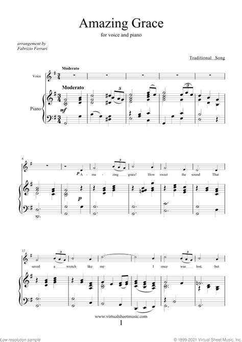 Amazing Grace In G Sheet Music For Voice And Piano Pdf