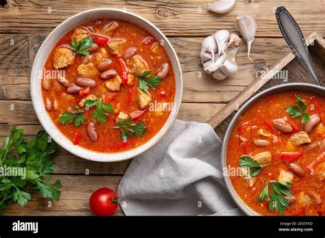 Spicy Red Kidney Bean Stew With Pork Tomato And Bell Peppers Stock