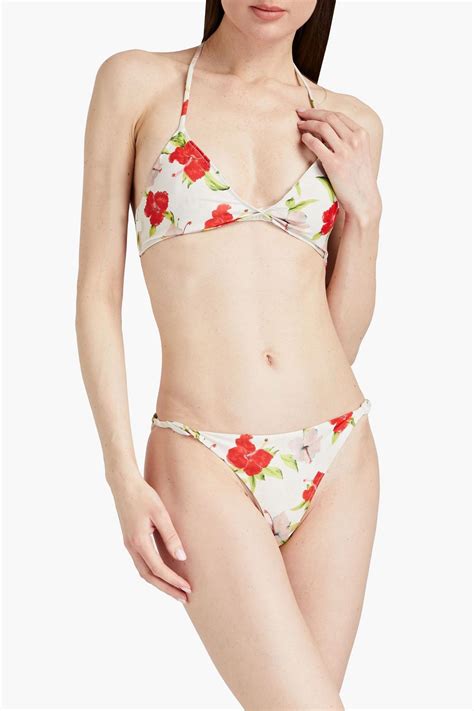 GANNI Twist Front Printed Triangle Bikini Top THE OUTNET