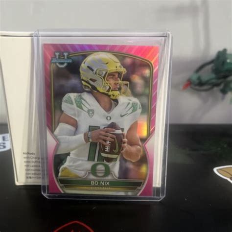 Bowman University Chrome Pink Refractor Bo Nix Rc Ebay