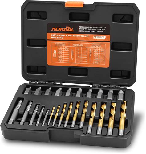 ACROTOL Screw Extractor Set Bolt And Left Hand Drill Bit Multi Spline