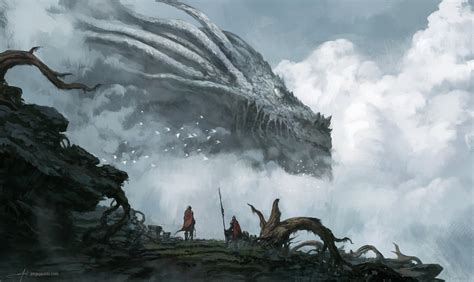 1600x1200 Resolution Man Standing On Stone Looking At Dragon