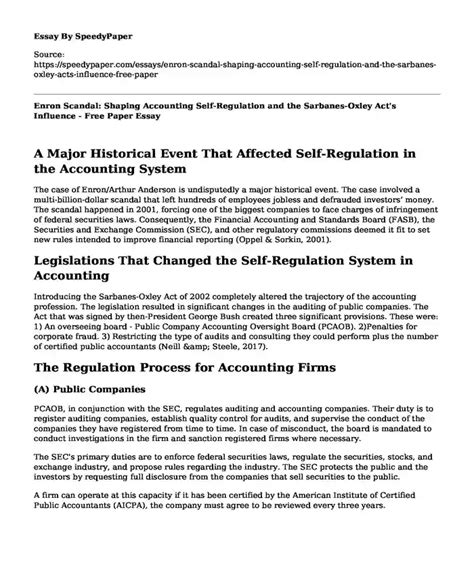 Enron Scandal Shaping Accounting Self Regulation And The Sarbanes