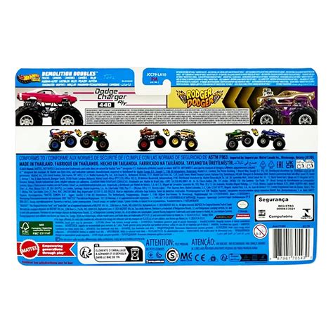 Pack Hot Wheels Monster Trucks Dodge Charger Vs Rodger Dodger FYJ JCC Mattel