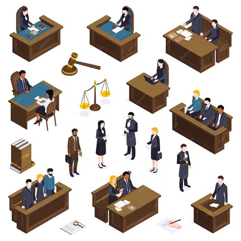 Free Vector Isometric Lawyer Court Justice Law Set Of Isolated Book