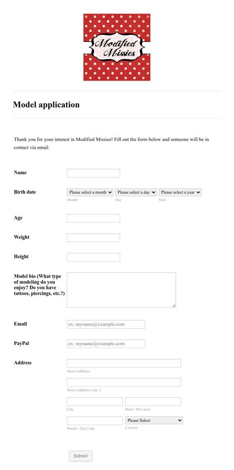 model application  form template jotform